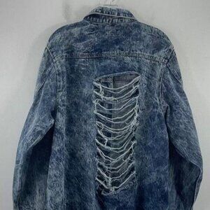 THRILL~ Distressed Denim Acid Wash Long Shirt - Dress- Coat~Size XL